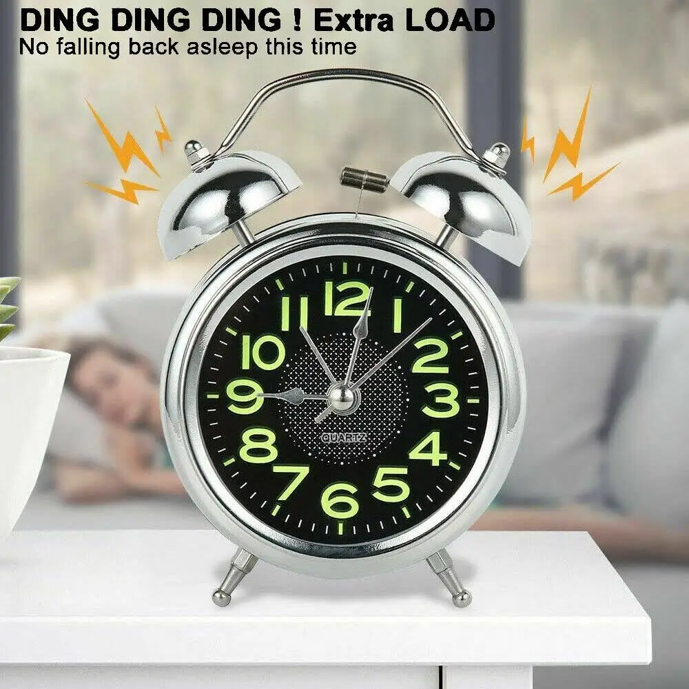 Creative With Night Light Bedside Alarm Clock Home Decor Super Loud Double Bell Number Clock