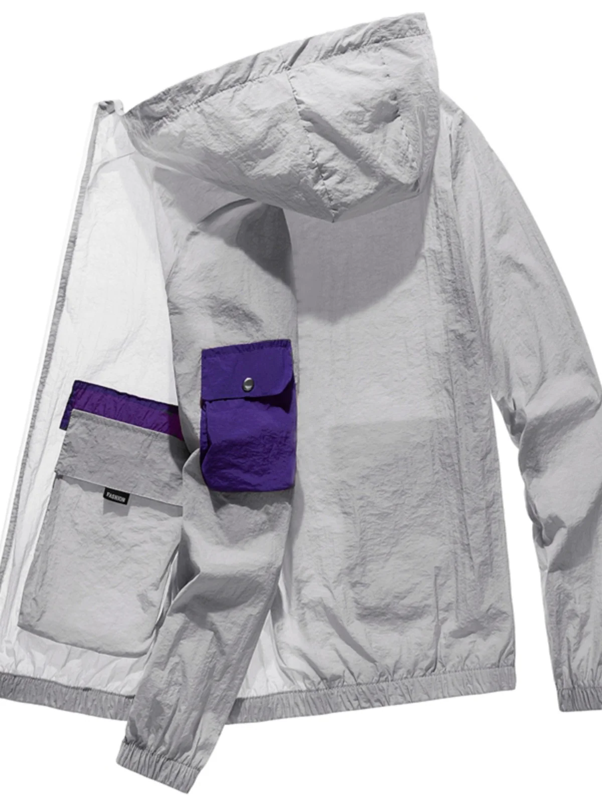 

Men's Summer Ultra-Thin Ice Silk Sun Protection Jaet Breathable Outdoor UV Protection Skin Clothes Faionable Loose Fit