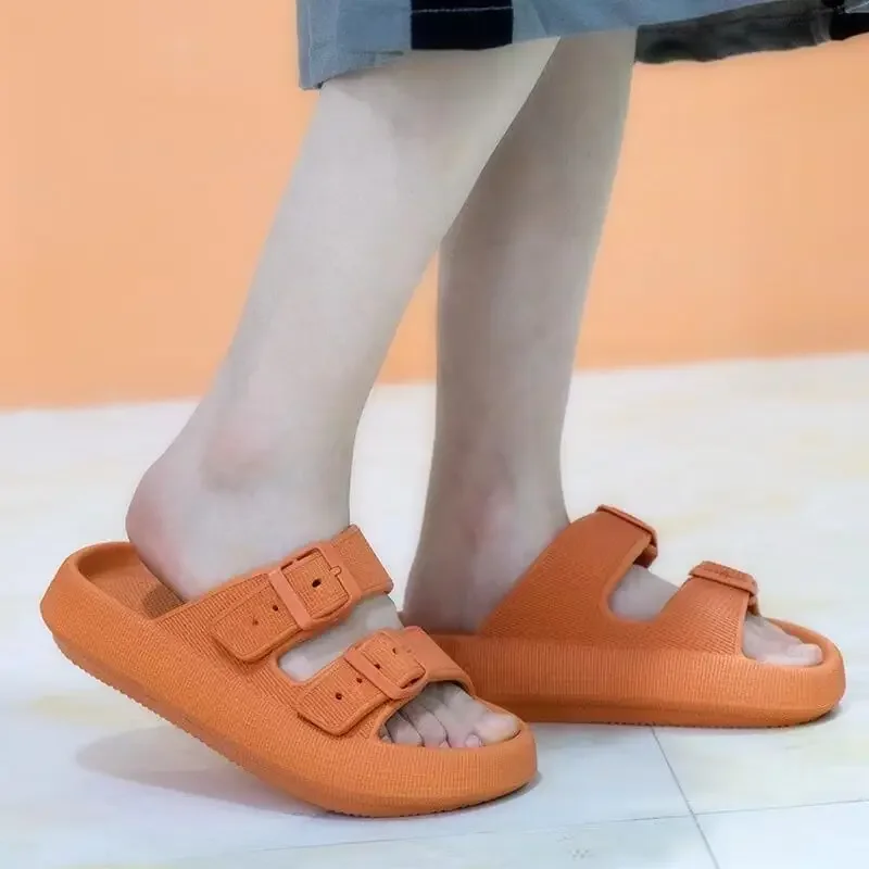 Sandals for Women and Men - Pillow Slippers - Double Buckle Adjustable Slides - PVC Flat Sandals Indoor Outdoor Wear