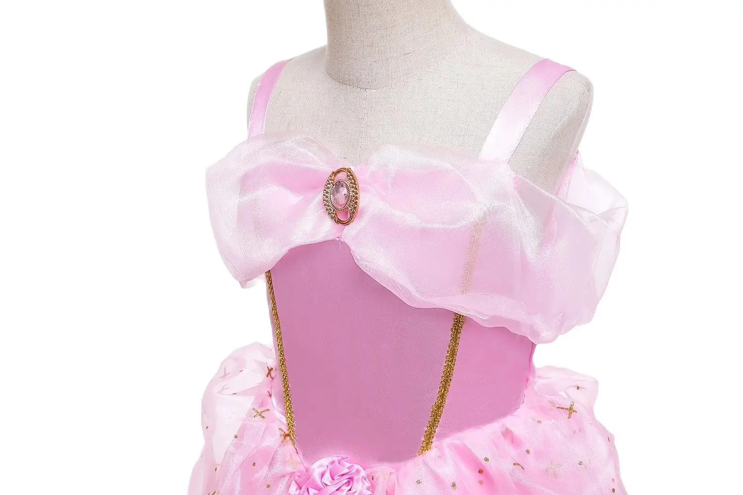 Disney New Pink Princess Dress for Girl Sleeping Beauty Cosplay Costume Summer Rose Print Sling Frocks Holiday Party Favors