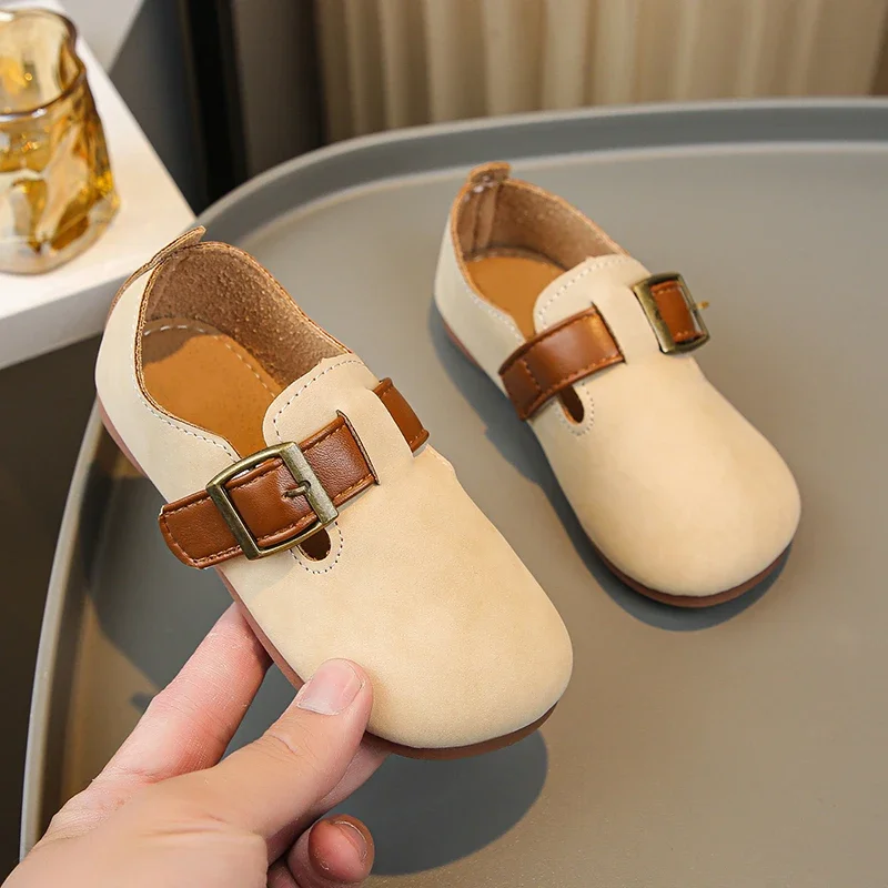 

2024 New Girls Casual Shoes Hook & Loop Versatile Round-toe Platform Simple Summer Spring Kids Boys Moccasin Shoes Solid Color