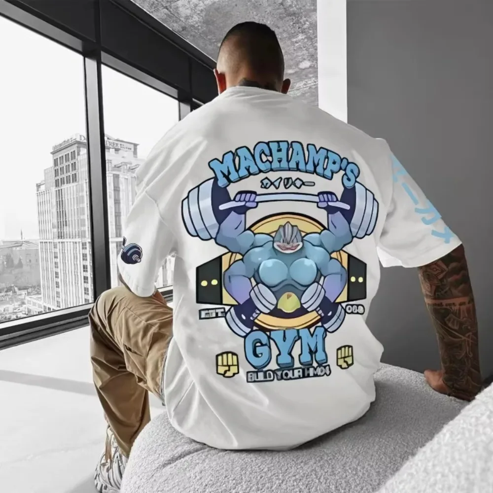 Pokémon Anime Machamp Gym Sport Kurzarm T-shirt für Männer und Frauen Sommer Neue Y2K Harajuku Übergroßen Lose Casual