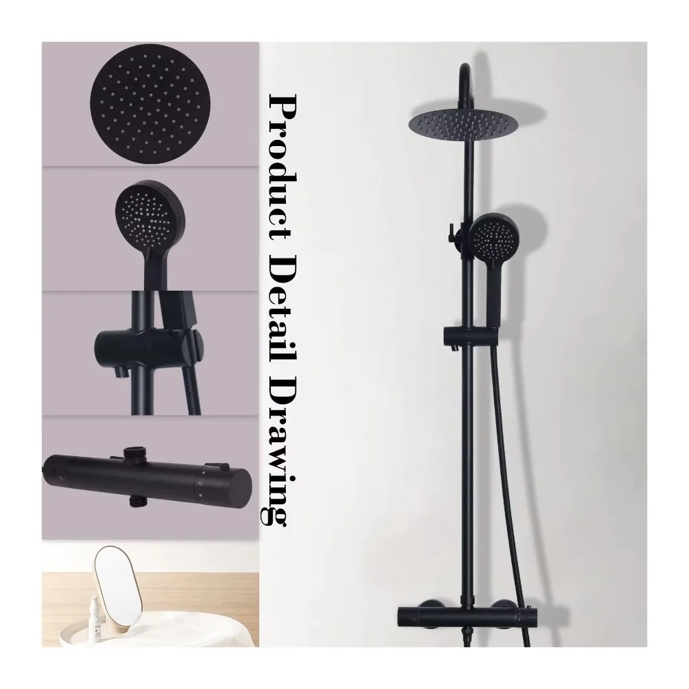 

Modern Thermostatic Shower Mixers Set Wall Mounted Dual Brass Faucets Polished Rain Soft Contemporary Dual Rain Soft Shower Head