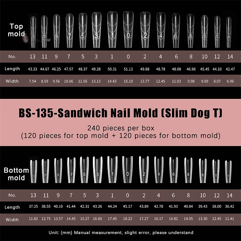 

[TW] 240 шт., сэндвич, двойные формы для ногтей, 15 размеров, верхняя форма, нижняя форма для гроба, миндальный дизайн ногтей