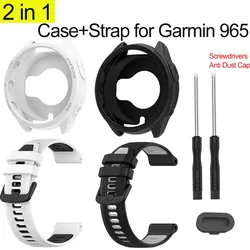 2 in 1 Case+Strap Compatible for Garmin 965, Soft Silicone Protective Case Bumper with Strap Bands Adjustable Replacement