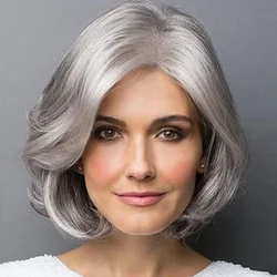 Synthetic Wigs Gradient Silver Gray Short Curly Fluffy Bobo Wig Women Simulation Cosplay Full Head Cover
