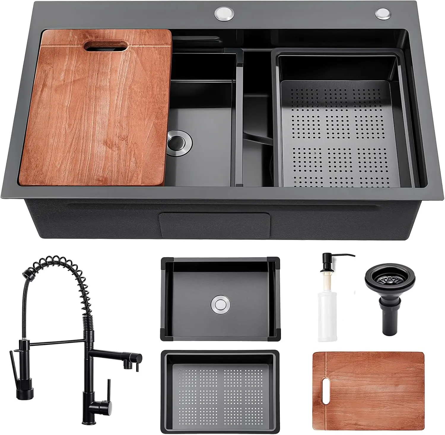 Black Kitchen Sink 30 Inch Gunmetal Black Drop In Kitchen Sink with Faucet Combo Modern Workstation Stainless Steel Sink Top Mou