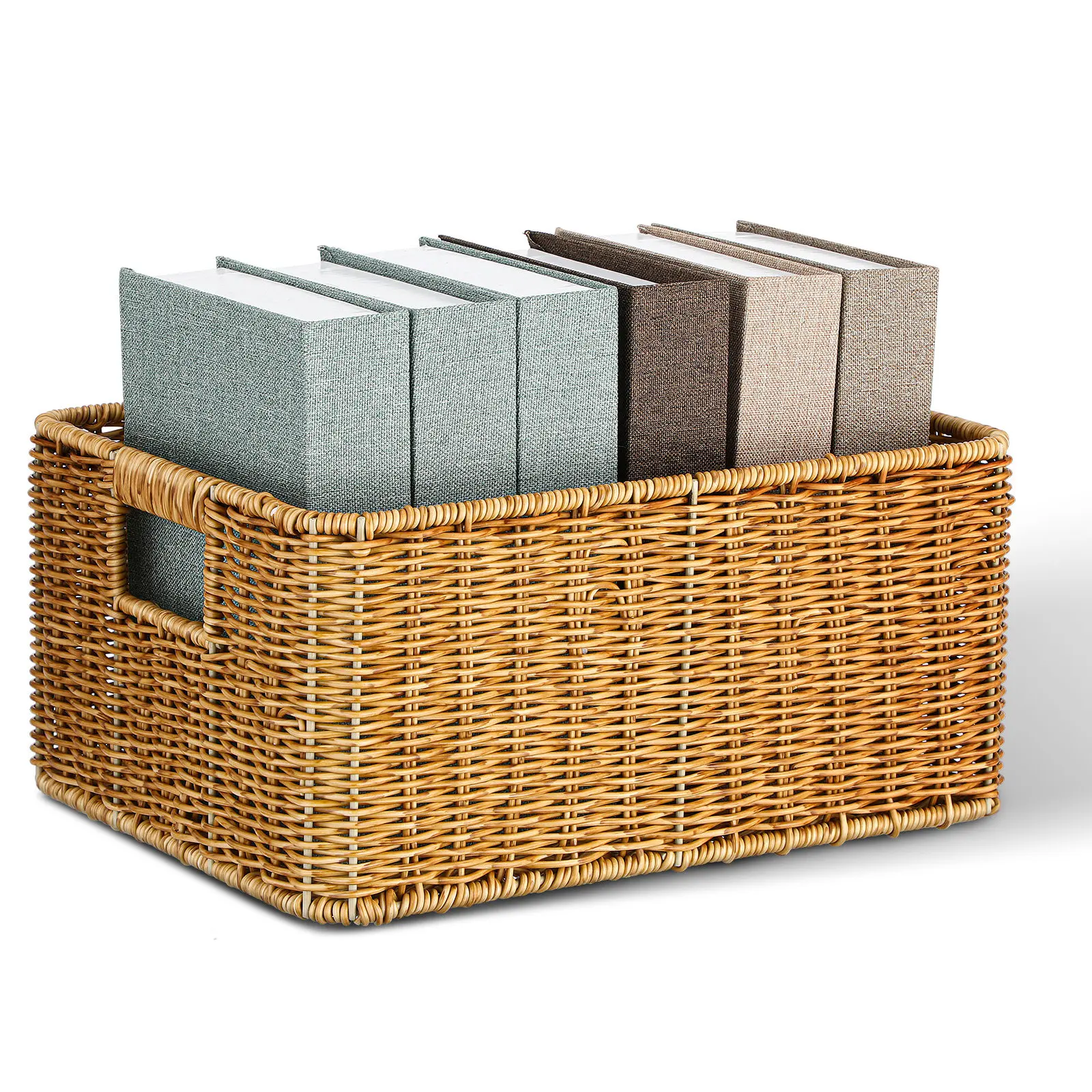 Extra Large Simulation Rattan Basket Woven Storage Bin for Desktop Fruits Vegetables Sundries Home Office Organizer Decorative