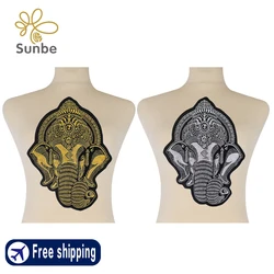 Ganesha Elephant Head Embroidery Patches, Iron on Jacket, Biker Applique, Scrapbooking Badge, Large, 1 Pc