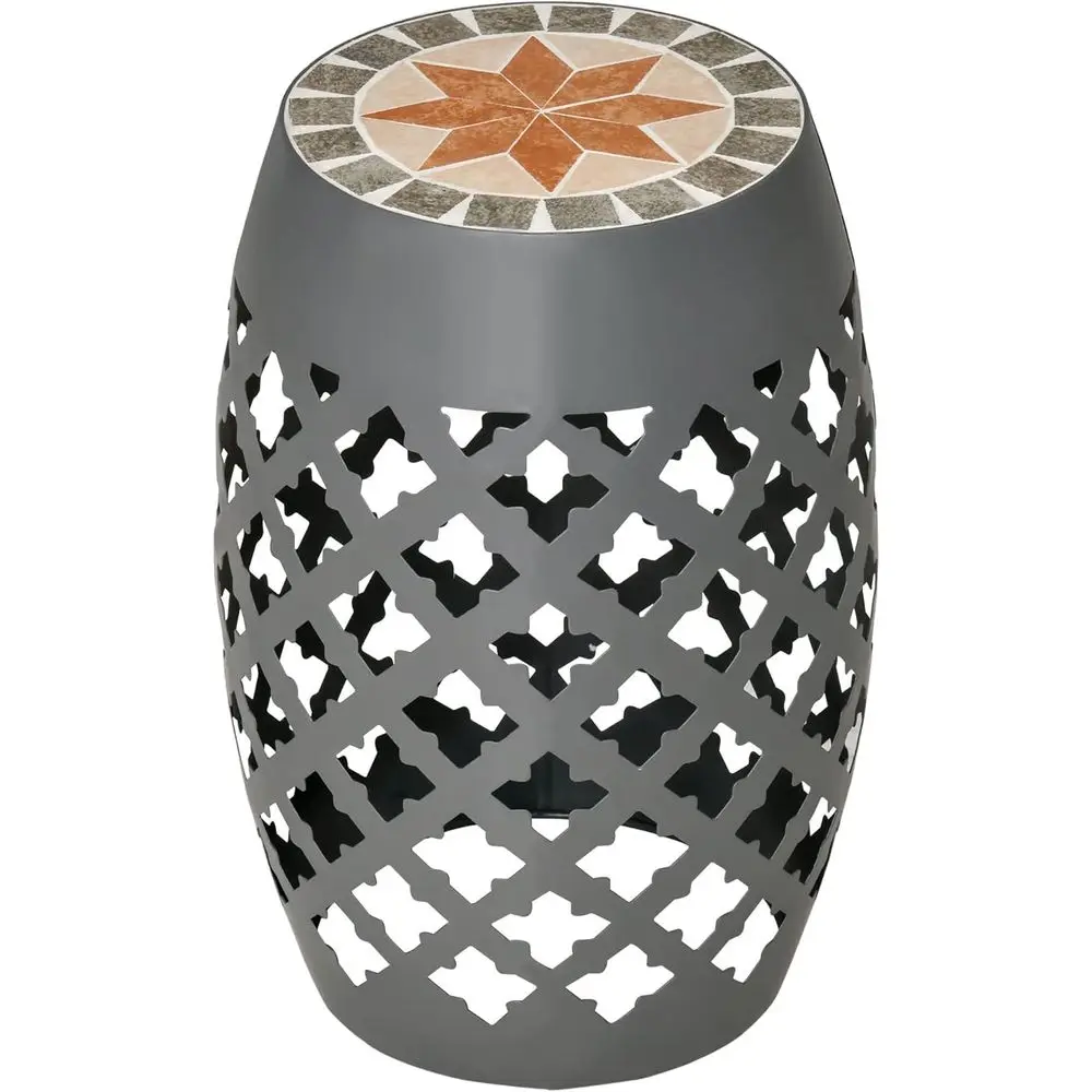 

Gray 12 Outdoor Patio Round Side Table, Garden Mosaic Accent, Plant Stand