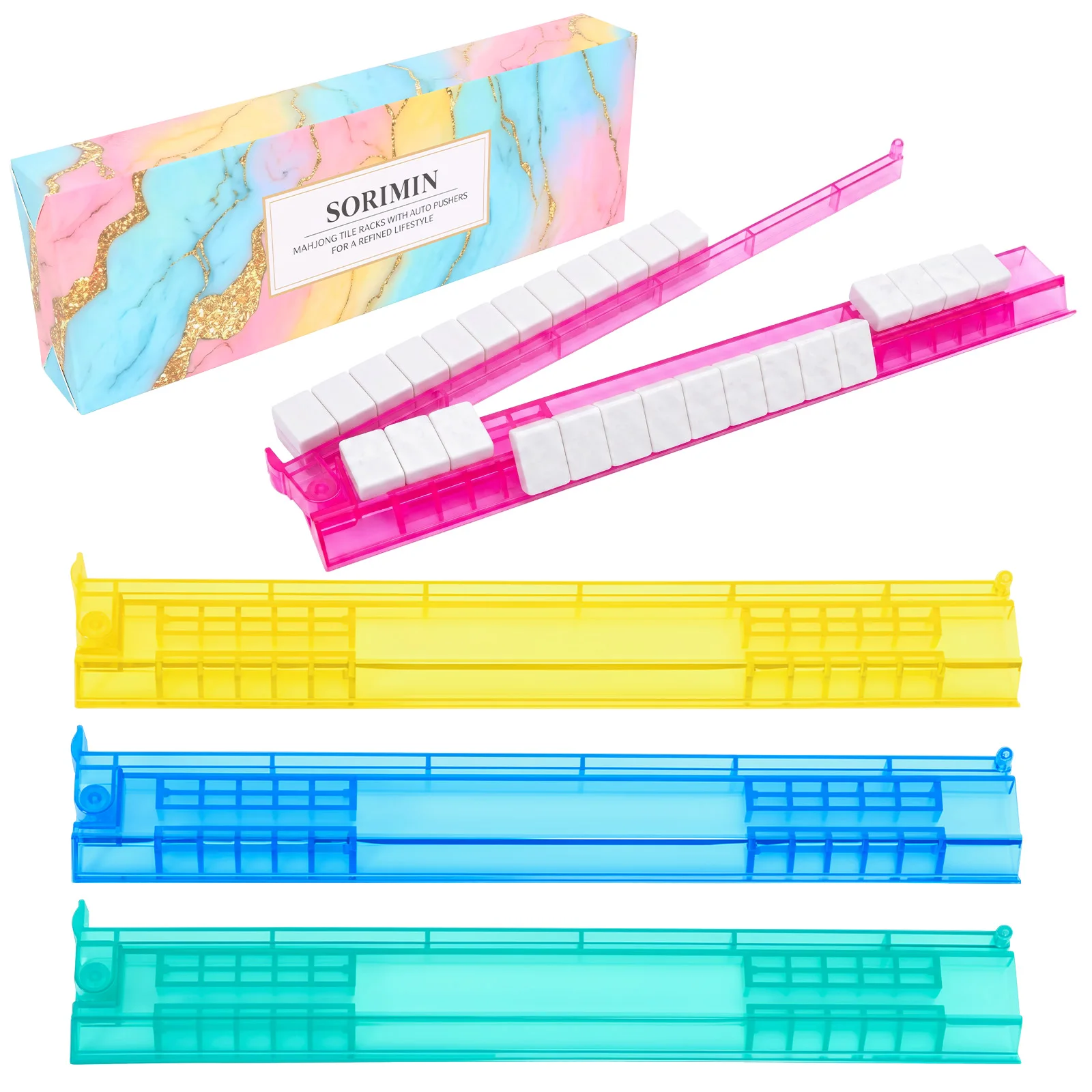 4Pc Mahjong Tile Rack 4Color Heavy Duty PS Mahjong Tray Portable Integrated Smooth Mahjong Tile Rack for Party Home Mahjong Game