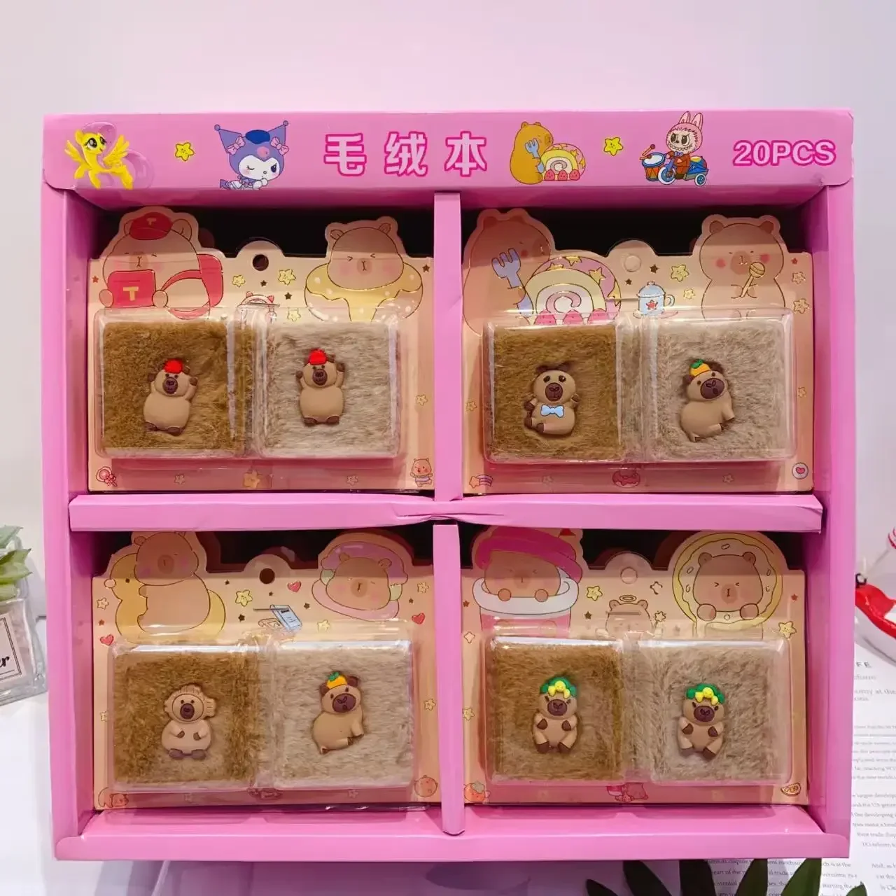 New 20Set Capybara Cute Cartoon Mini Plush Notebook Kawaii Color Page Diary Agenda Planner Korean Stationery Journal Notepad