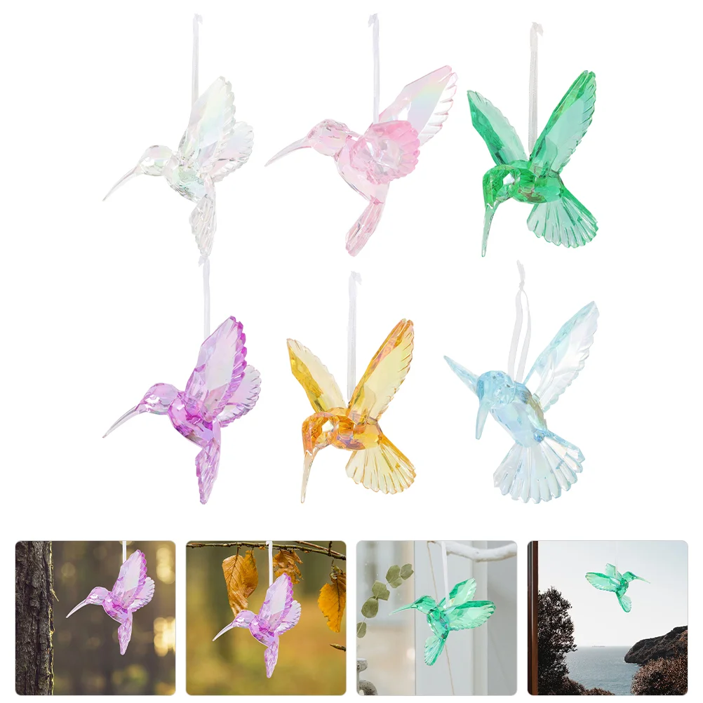 6 Pcs Crystal Bird Pendant Hummingbird Hanging Hummingbirds Decor Ornaments Acrylic for Home Pendants