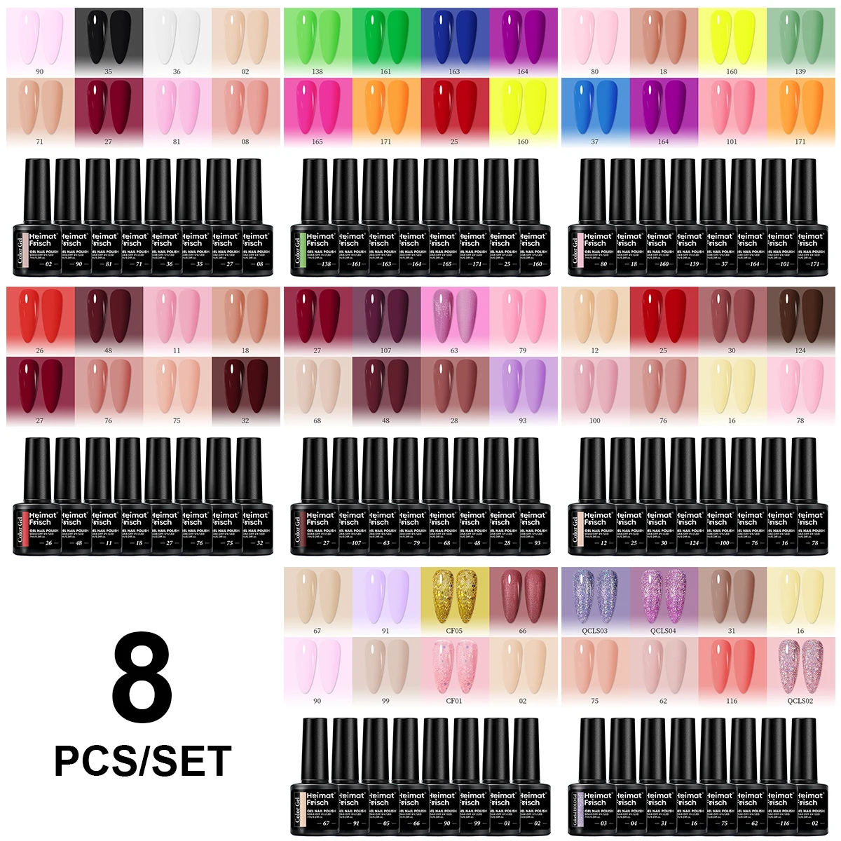 8 Piece Autumn Winter New Arrival Nail Polish Set, Alcohol-Free, LED Gel, Fashionable Salon Nail Art.