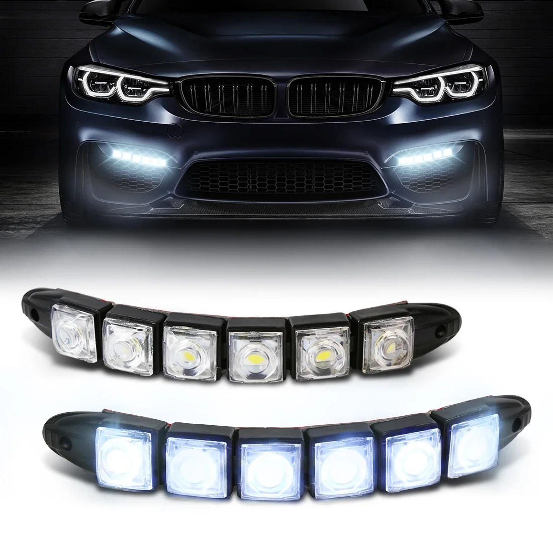 

2 Pcs 6LED Daytime Running Lights White Ice Blue DRL Flexible Silicone Headlight Strip COB Turn Signal Reverse Brake Trunk Lamp