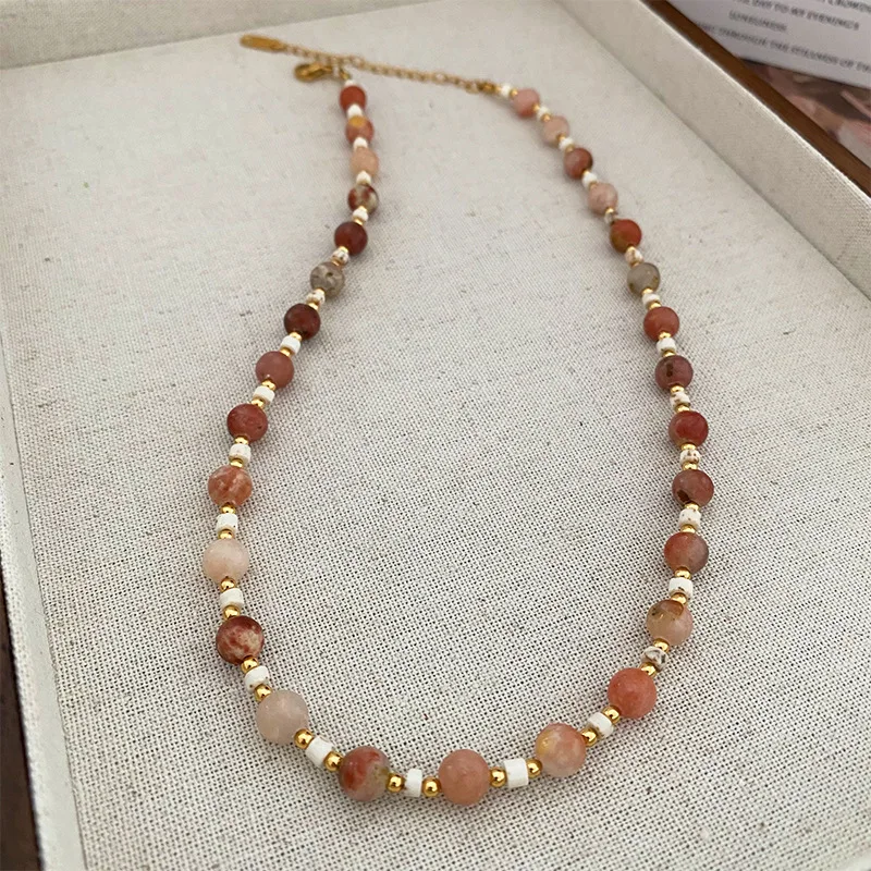 

Gradial Color Planet Natural Stone Beaded Necklace for Women Stacked Collarbone Chain Geometric Handmade Strand Chain