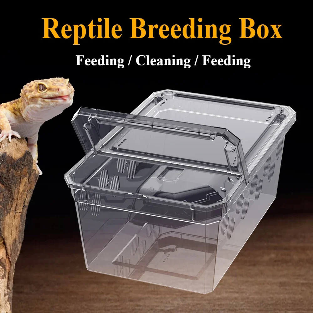 Reptile Tank Insect Spiders Tortoise Lizard Plastic Transparent Breeding Box Vivarium with Balcony Reptiles Feeding Supplies