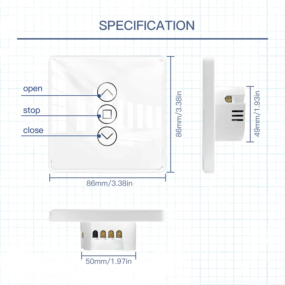 MOES WiFi RF433 Smart 2.5D Arc Glass Touch Curtain Switch for Roller Blinds Shutters Smart Life/Tuya APP Works Alexa Google