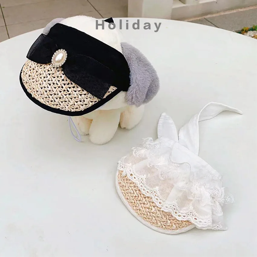 Pet Straw Hat Cat and Dog Summer Hat Small Dog Teddy Sun Shading Cool Hat with Adjustable Buckle Puppy Accessories