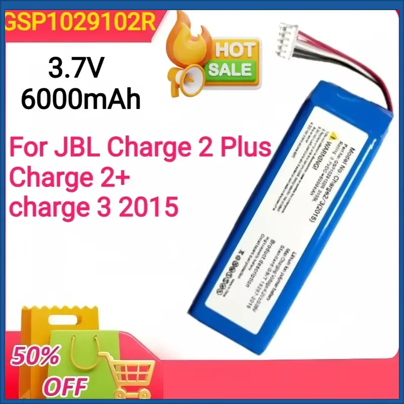 3.7V 6000mAh GSP1029102R for JBL Charge 2 Plus Charge 2+/charge 3 2015 Version P763098 Speaker Battery