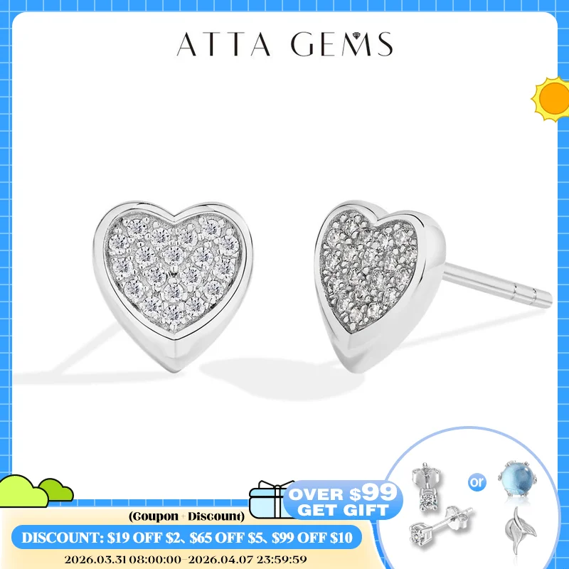 

ATTAGEMS Full Moissanite Heart Earrings For Women Girls DVVS1 100% 925 Sterling Silver Sparkling Engagement Jewelry High Quality