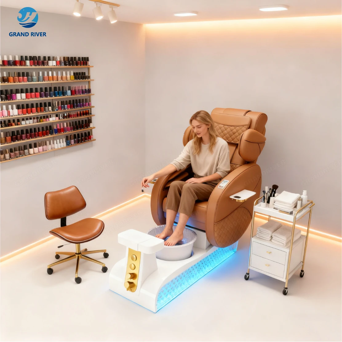 Luxury Modern Reclining Electric Manicure Massage Chairs Nail Salon Foot Spa Pedicure Platform With Led Bowl