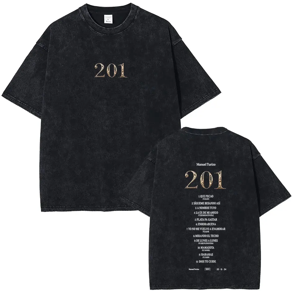 

Rapper Manuel Turizo 201 Album Washed Vintage T-shirt Summer Men Women Hip Hop Fashion Pop Music T Shirts Unisex Cotton Tshirt