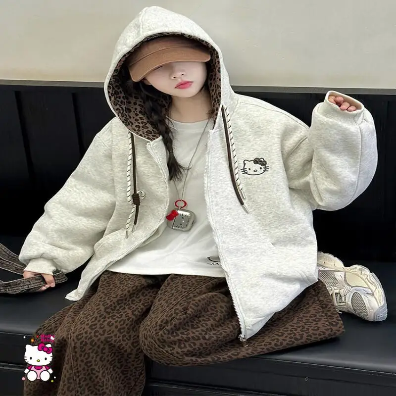 

Sanrio Hello Kitty Kids Coat Kawai Y2K Anime Children's Clothing Clothes Outdoor Casual Winter Zipper Hoodie Oversized New Style