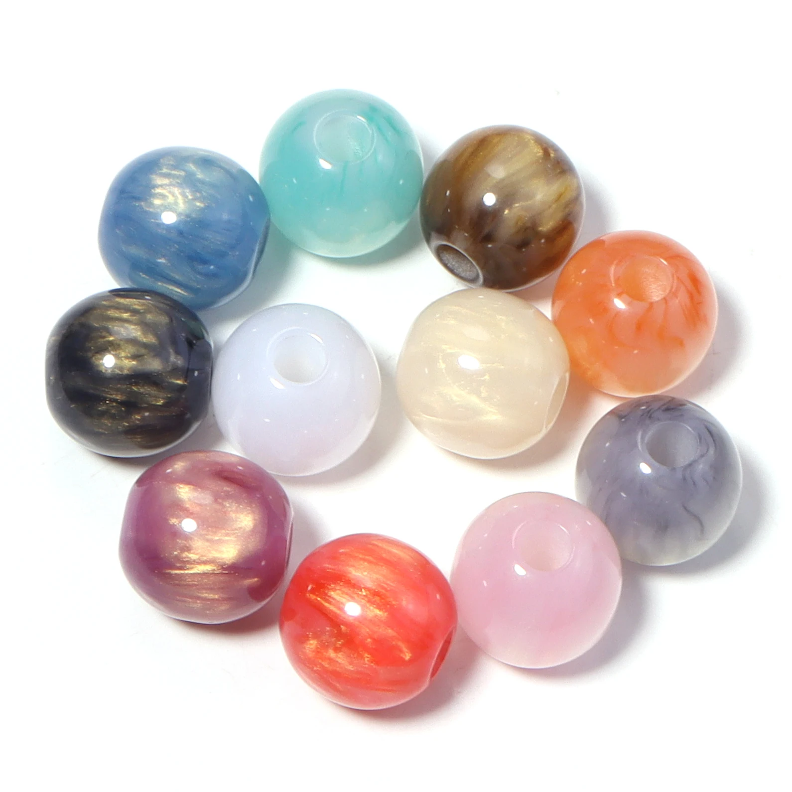 5-20pcs/lot Resin Beads Random Mixed Color Big Hole Beads Spacer Loose Beads For Jewelry Making DIY Bracelet Accessories