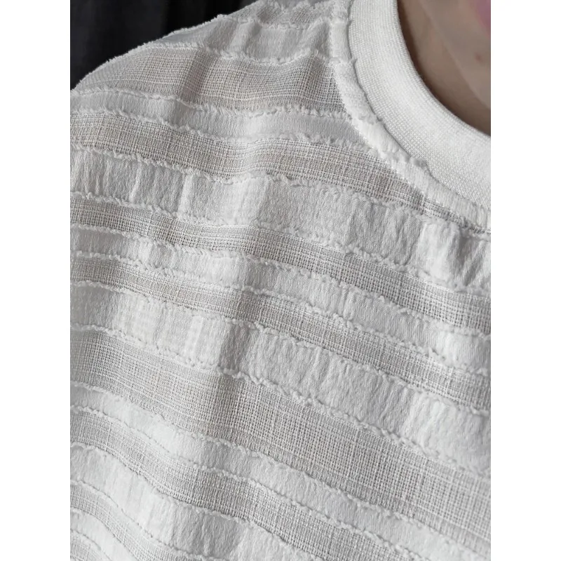 2025 letni strój nastrojowy nowe produkty fajna oddychająca męska koszulka z krótkim rękawem w paski Hollow stylista T-shirt plaża Trend podróżniczy