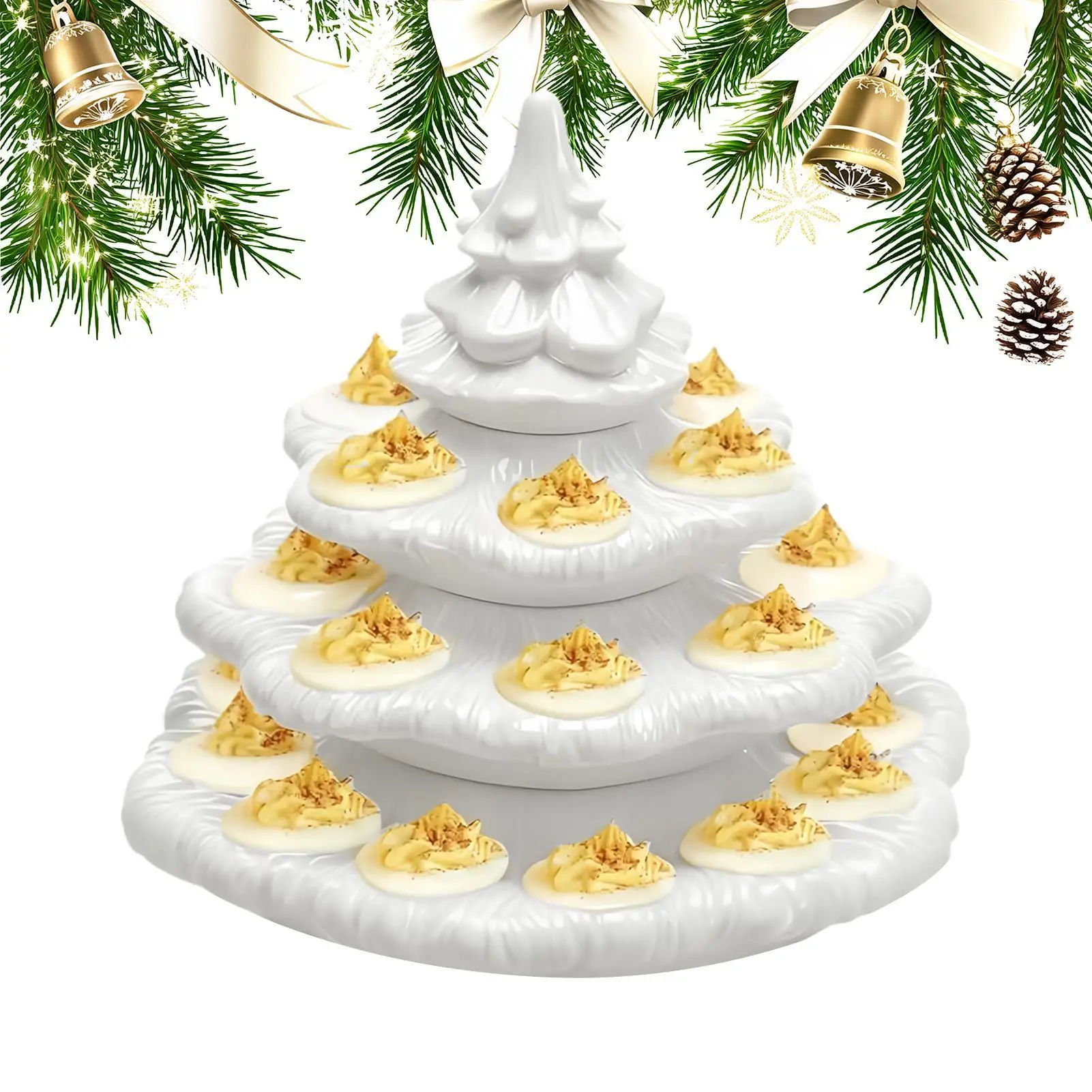 Deviled Egg Tray 4 Layer Christmas Tree Shaped Party Tableware 26 Hole Tray for Thanksgiving Wedding Barbecue Parties Picnic