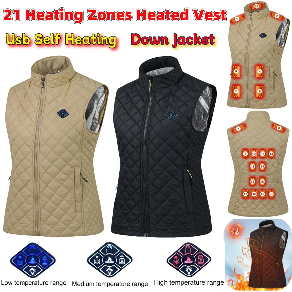 

Super Sale 21 HEATING ZONES Heated Vest Men Women Heated Jacket Winter Warm Usb Self Heating Thermal Vest Heating Down Jacket