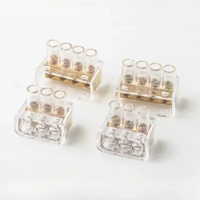 5Pcs PC Terminal Block 1/2 Ways Transparent Pure Copper Closed Terminal Double Hole Crimping Cap 2 Position Terminal