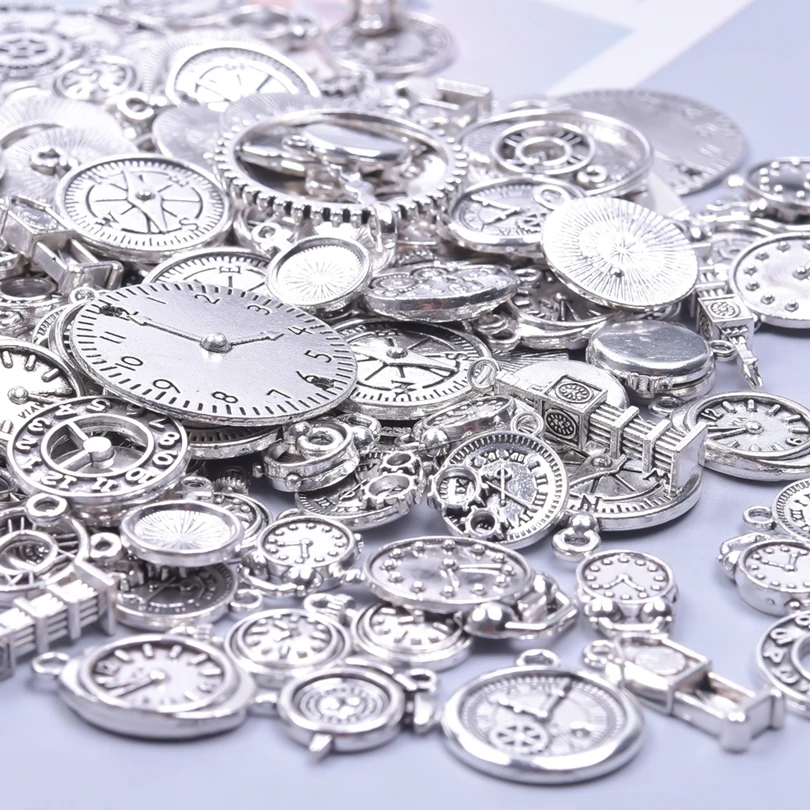 Silver Color Random Compass Rudder Clock Round Steampunk Charm For Jewelry Making Accessories Metal DIY Pendants Charms Material view 6