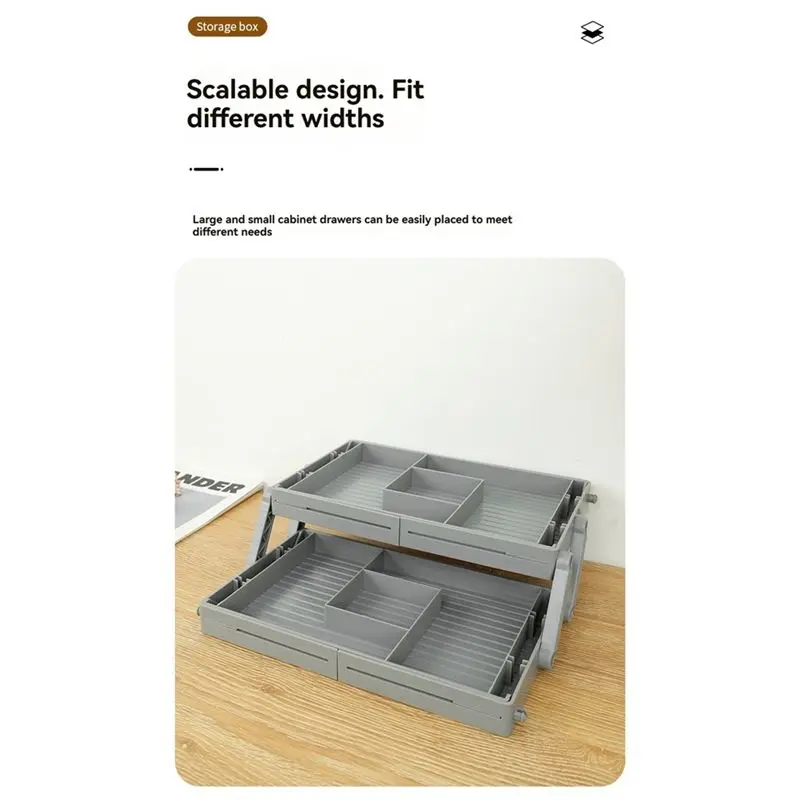 AT63-Folding Multi-Level Smart Drawer Organizer 3 Tier Drawer Organizer Adjustable Expandable Makeup Drawer Organizer