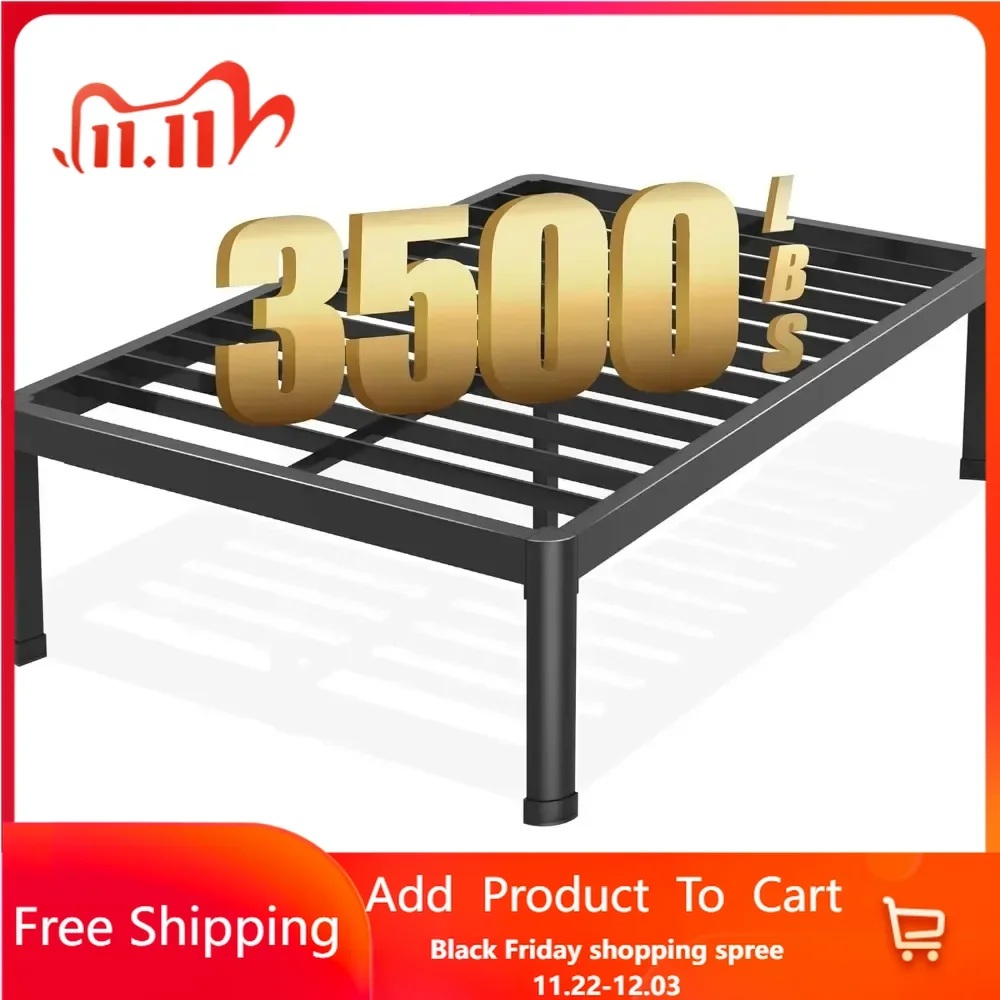 Frame with Round Corner Edge Legs, 18 Inch Heavy Duty Support 3500 lbs Metal Platform Bed Frame Full Size, No Box Sprin