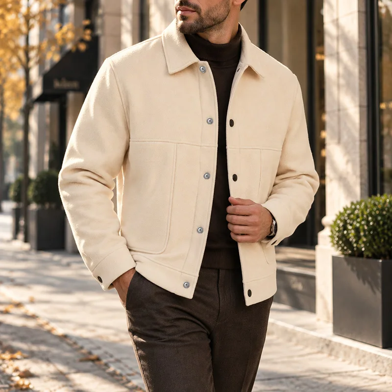 Men's Brushed Short Jacket Relaxed Fit Lapel Collar Button Front Fall Winter Warm Business Casual Daily Commute Outerwear