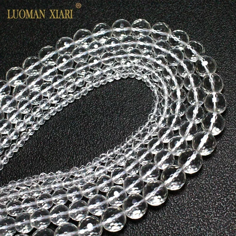 Wholesale Natural Faceted Clear White Crystal Round Loose Stone Beads For Jewelry Making DIY Bracelet Necklace 4/6/8/10/12mm