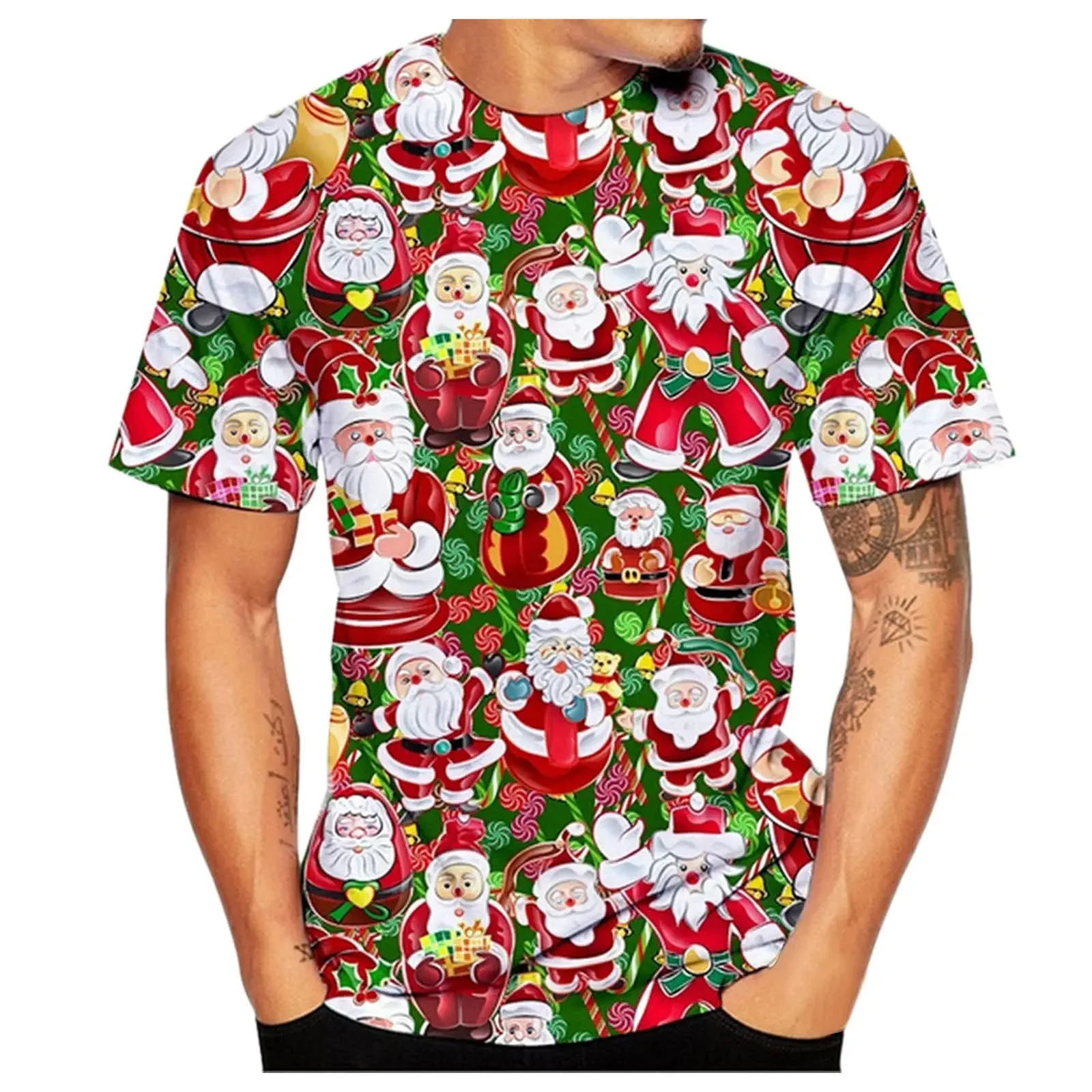 

Men's Short Sleeve T-shirt, 3D Christmas Print, Men's Casual T-shirt, Simple Crewneck T-shirt, Medicine, Summer
