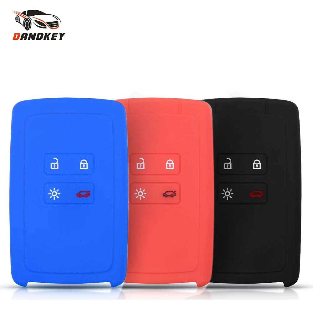 Dandkey Silicon Smart Car Key Cover For Renault 2018 2019 Koleos Kadjar Megane 4 Buttons Card Key Remote Fob Protector Case
