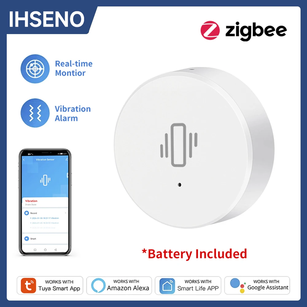 Zigbee Tuya deteksi Sensor getaran cerdas, perlindungan keamanan rumah aplikasi kehidupan pintar Real-time Monitor jarak jauh notifikasi Alarm