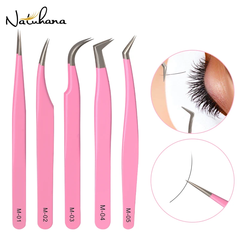 Professional Rose Red Eyelash Tweezers Fiber Tip Stainless Steel Lash Extension Tweezer Makeup Tools