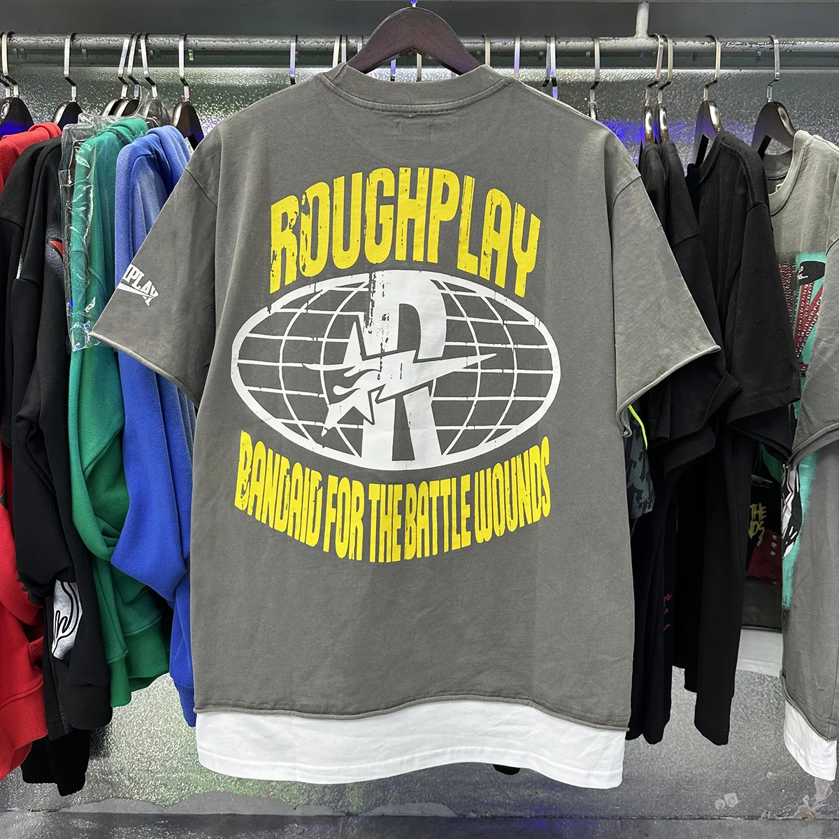 Rough Play Vintage Rock Skeleton Washed Cotton Short Sleeve T-Shirt Splice Hole Pure Cotton Street Style Citywalk Daily Wear