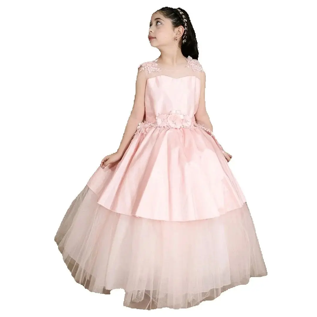فستان فتاة الزهور الوردي المخصص من الساتان من التول مزين بفيونكة لحفلات الزفاف وأعياد الميلاد والسهرات والحفلات الراقصة وحفلات الأميرة