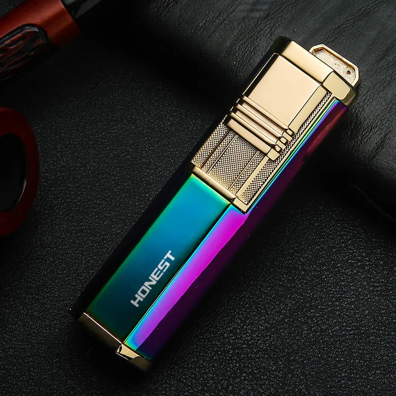 New style special lighter for cigar pipe Fashion double row straight spray gun inflatable metal lighter