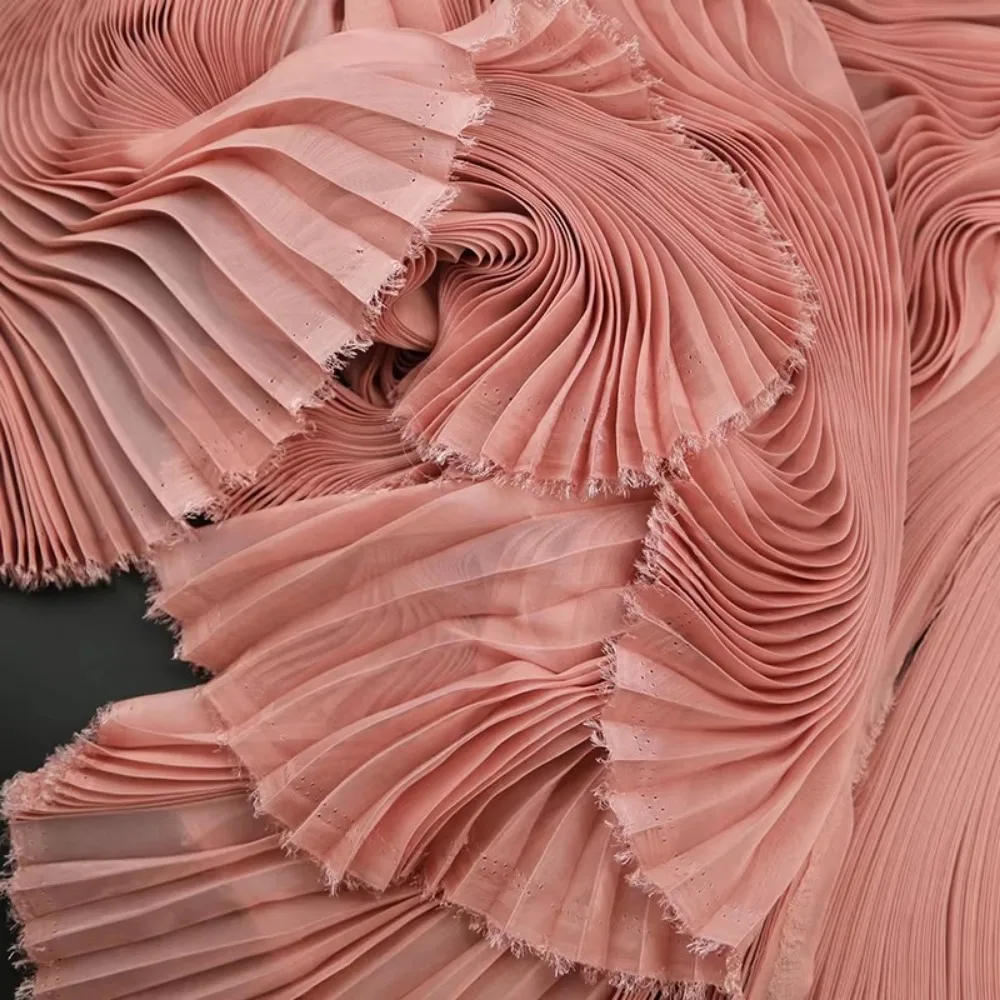 Fashion Light Chiffon Pleated Organza Fabric 1 Yard Handmade Wrinkled Cloth Fabric DIY Material Summer