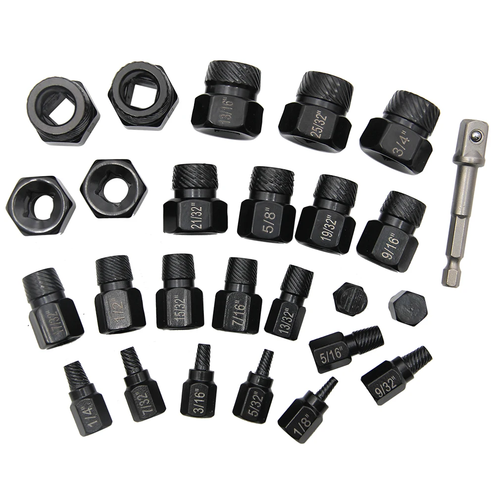 

26 шт., экстрактор винтов, сверло, шпилька, скользящие зубы, зачищенное сломанное средство для удаления пневматических инструментов, аксессуары для электроинструментов