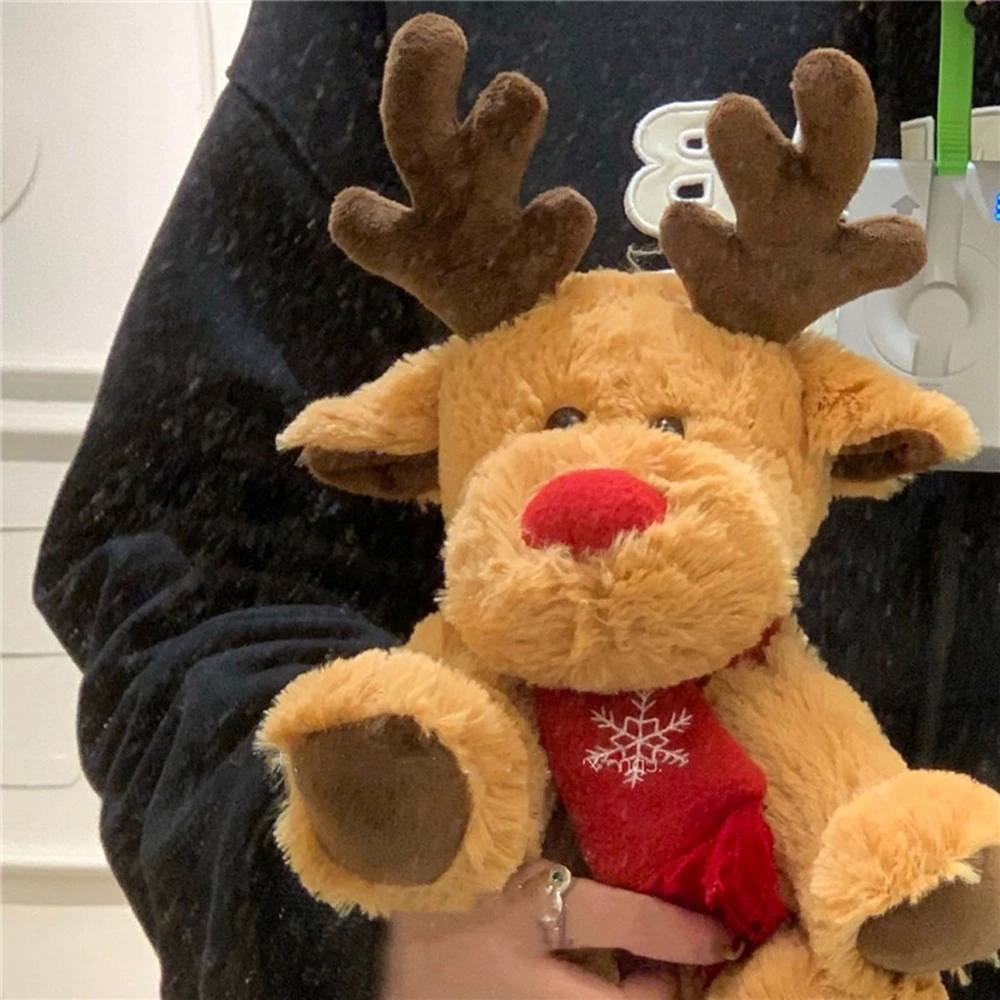 28CM Christmas Reindeer Scarf Plush Stuffed Doll Toy Home Sofa Decoration Gifts For Children New Year Decor Accessories Festive