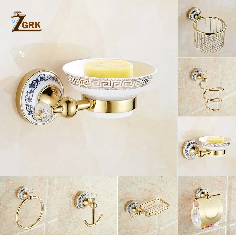 ZGRK Bath Hardware Sets Wall Mount Paper Roll Holder Toilet Gold Paper Holder Tissue Box Soap Dish Cup Hold Bathroom Accessories