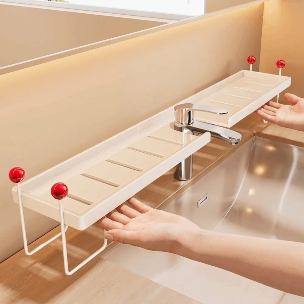 Carbon Steel Bathroom Storage Rack Large Capacity Rustproof U-Shaped Storage Rack Quick Drainage Removable Faucet Storage Shelf